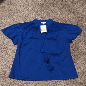 NWT Knox Rose Small Blue Flowy Blouse with Decorated Bodice